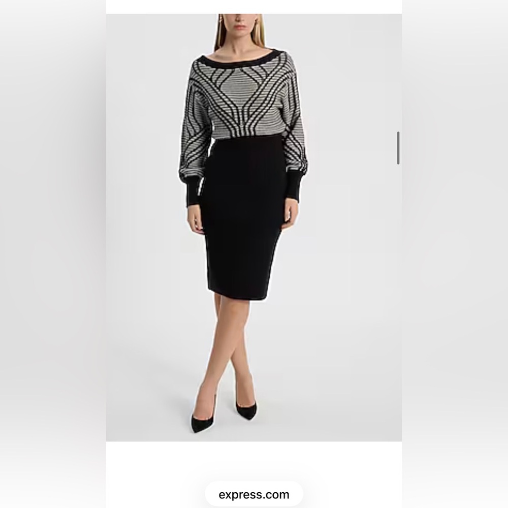 Express Black and White Long Sleeve Dress